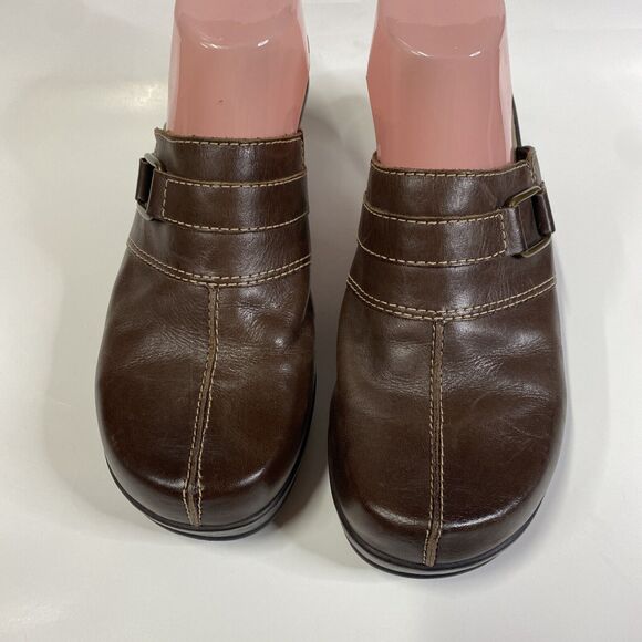 Naturalizer Brown Leather Clogs Women's Sz 10M Lial Mules S110 Metal Accents - Picture 6 of 15